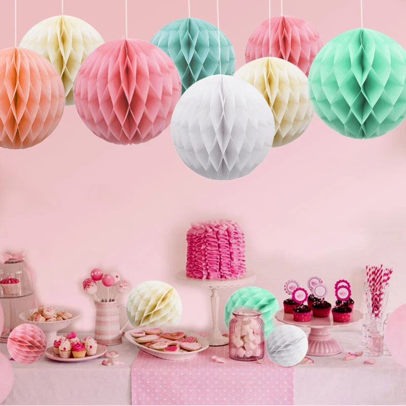 5pcs/lot 5/10/15cm Decorative Paper Honeycomb Ball Pastel Flower Wedding Kid Birthday Party Decoration Baby Shower Supplies8Z