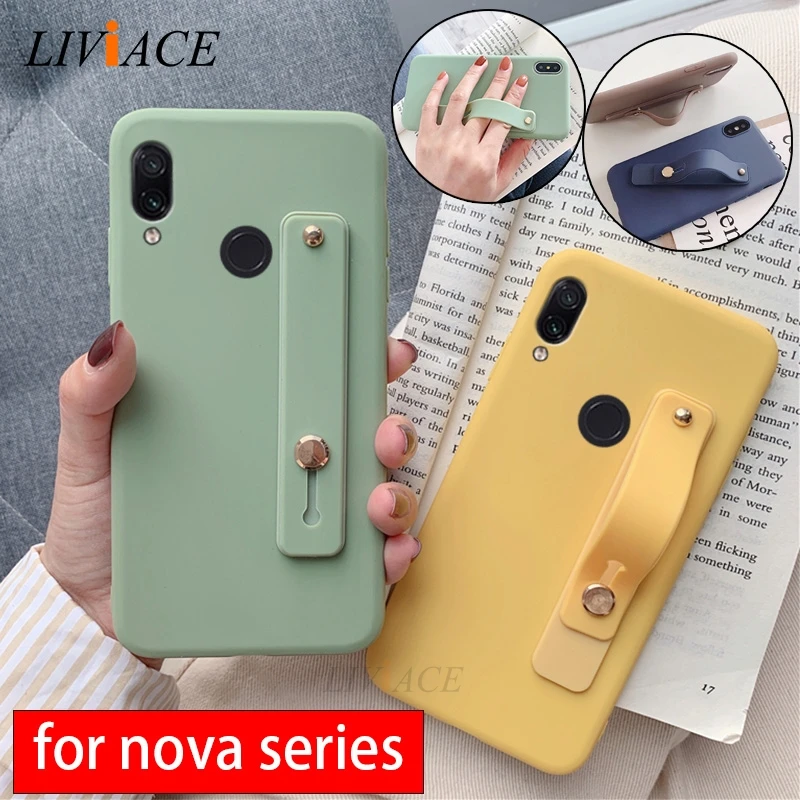 Hand Band silicone case for huawei nova 3 3i 3e 4 4e 2 2i 2s plus 5t nova3 Wrist Strap phone holder stand soft back cover fundas