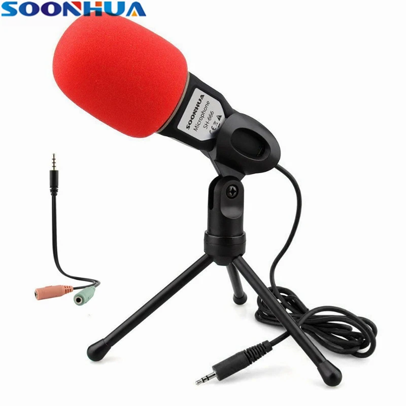 SOONHUA Hot Fashion 3.5mm Desktop Mic Professional Studio Microphone Broadcasting Condenser Microphone With Mini Tripod For PC