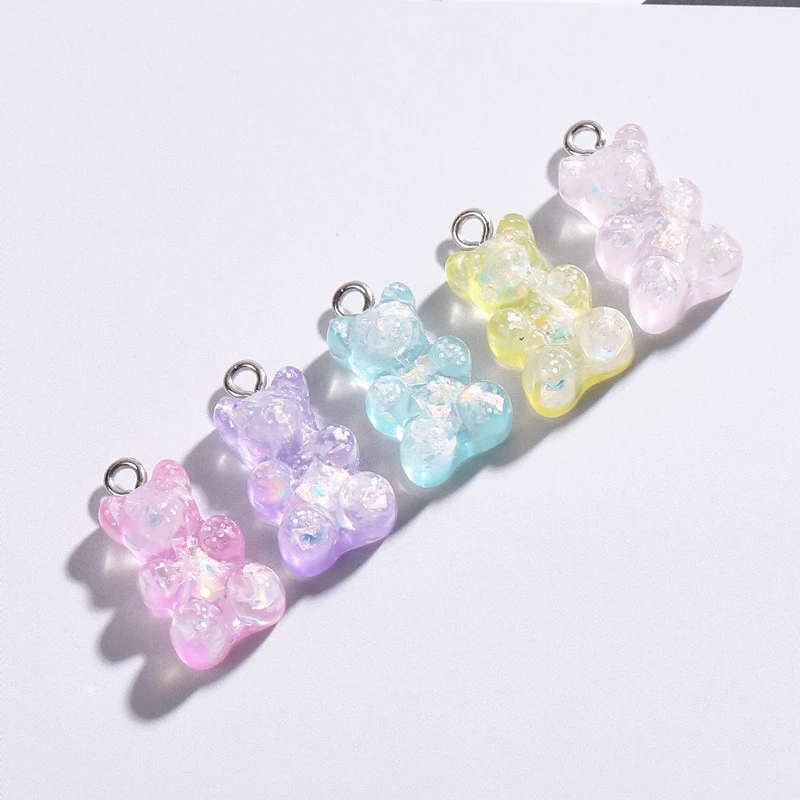 20pcs 16*10mm  Resin Charms Flatback Gummy Bear Glitter Cabochons for Necklace Pendant Earring DIY Making