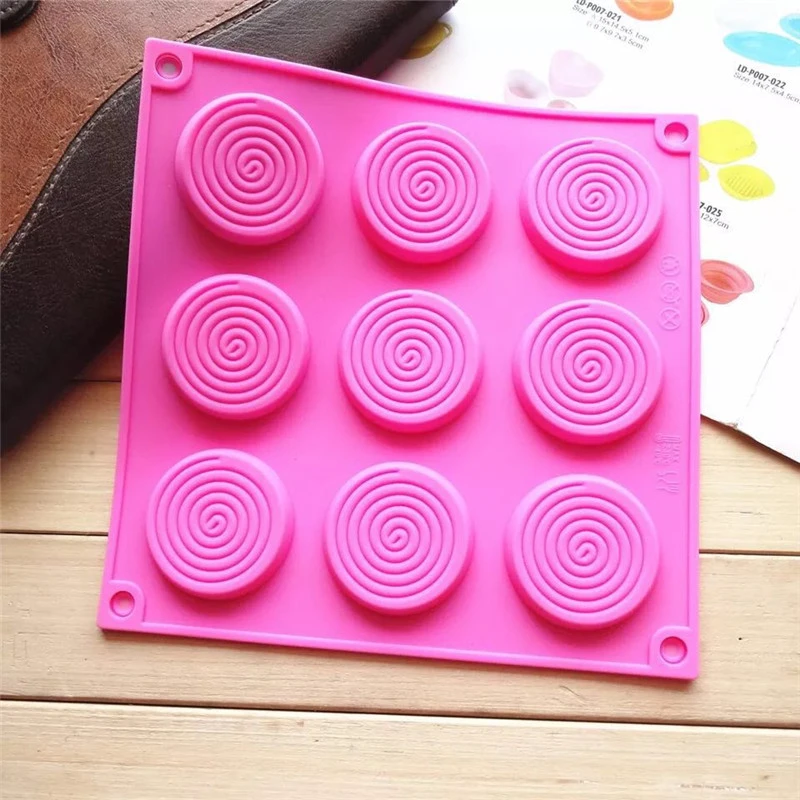 9 holes Chocolate Mold Big Spiral Textured Fondant Silicone Cake Mold Chocolate Insert Cookie Decorating Tools