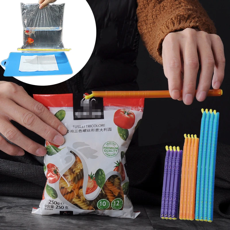 12PCS Kitchen Storage Bag Clip Plastic Seal Stick Storage Bar Bag Househoud Sealer Clamp Snack Fresh Food Rod Strip Kitchen Tool