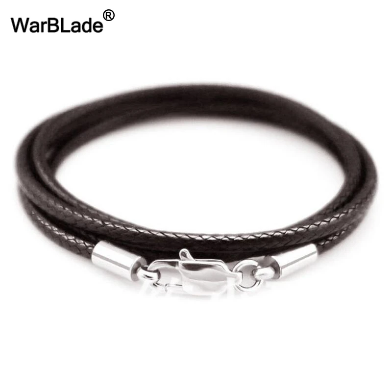 1.5mm 2mm 3mm Leather Cord Waxed Rope Necklace Stainless Steel Lobster Clasp Connector Chain For Men Women DIY Jewelry Making