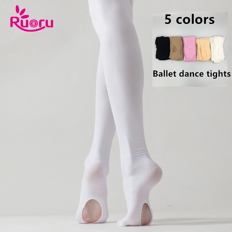 Ruoru Professional Kids Children Girls Adult Ballet Tights White Ballet Dance Leggings Pantyhose with Hole Nude Black Stocking