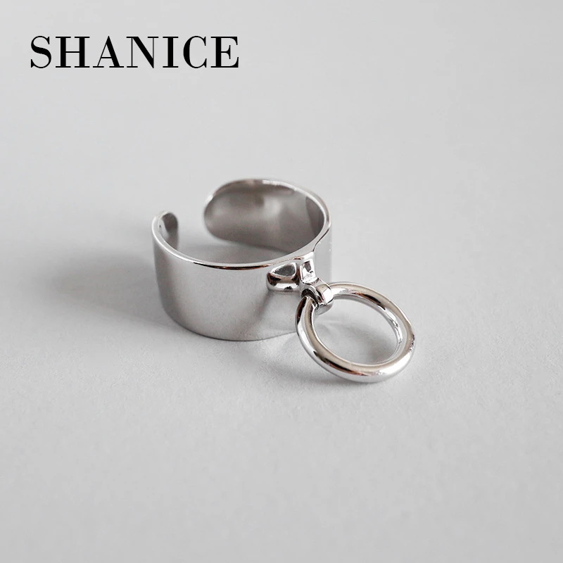 SHANICE Charm Trendy 925 Sterling Silver Rings for Women Big Smooth Face Finger Opening Ring Silver 925 Jewelry Cool Punk