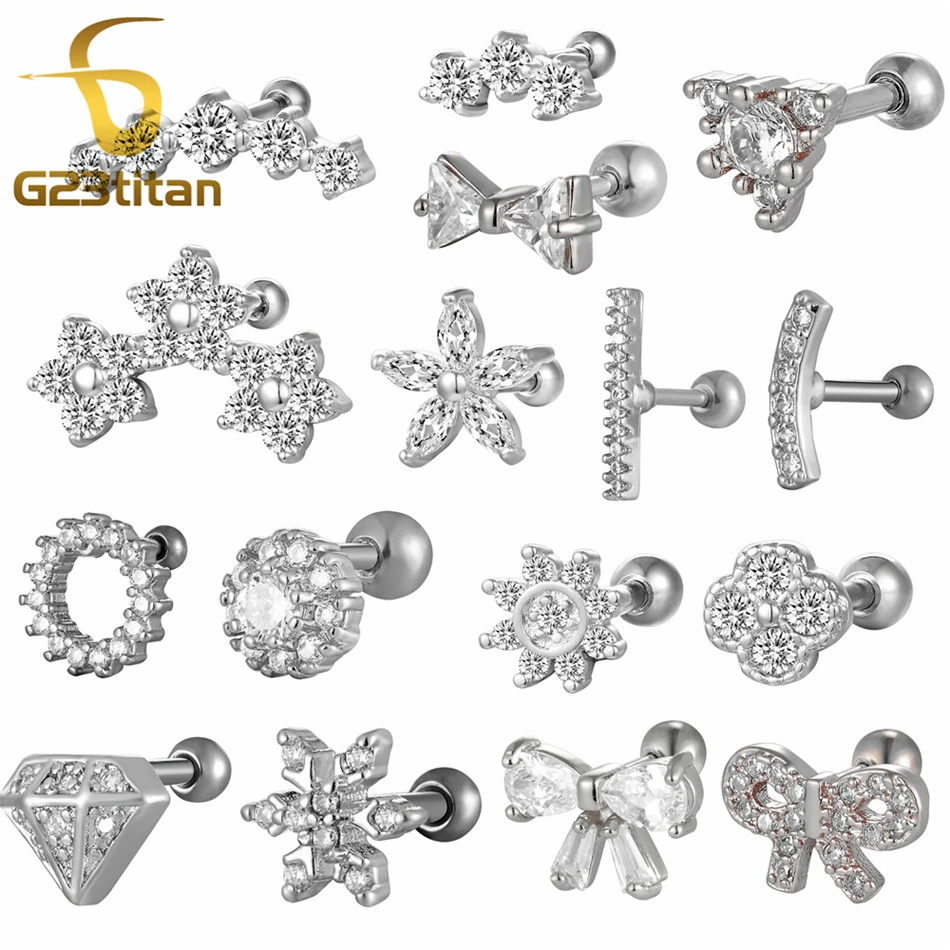 1PC Stainless steel Silver Color  Crystal Ear Studs Ear Tragus Helix Piercings Rings Industrial Barbell Body Jewelry Earrings