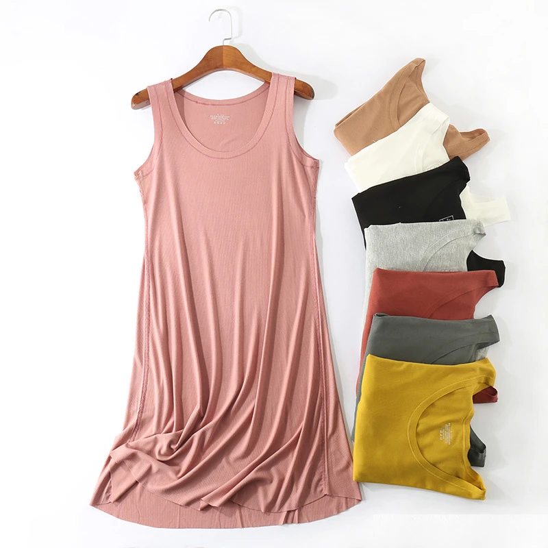 Women's Summer Light Casual Dress 2021 O-neck Sleeveless Knee-Length Dresses 8 Colors Stretchable Home Gown Frocks for Women