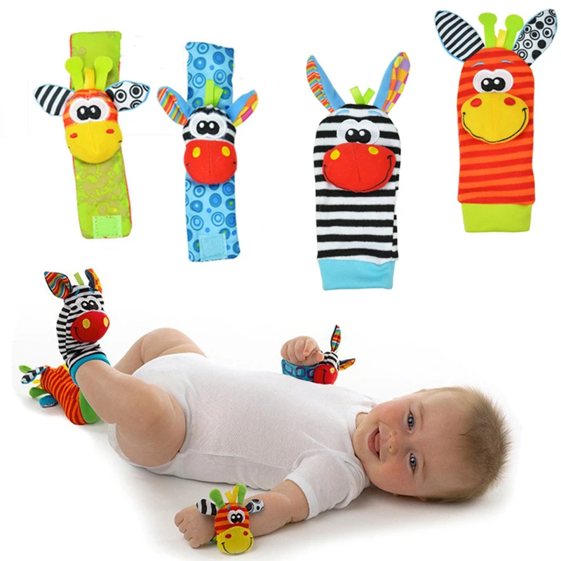 Infant Baby Kids Socks Wrist Rattle Set Plush Toys Foot Socks 0~24 Months Cartoon Newborn Grab Training Educational Toys Gift
