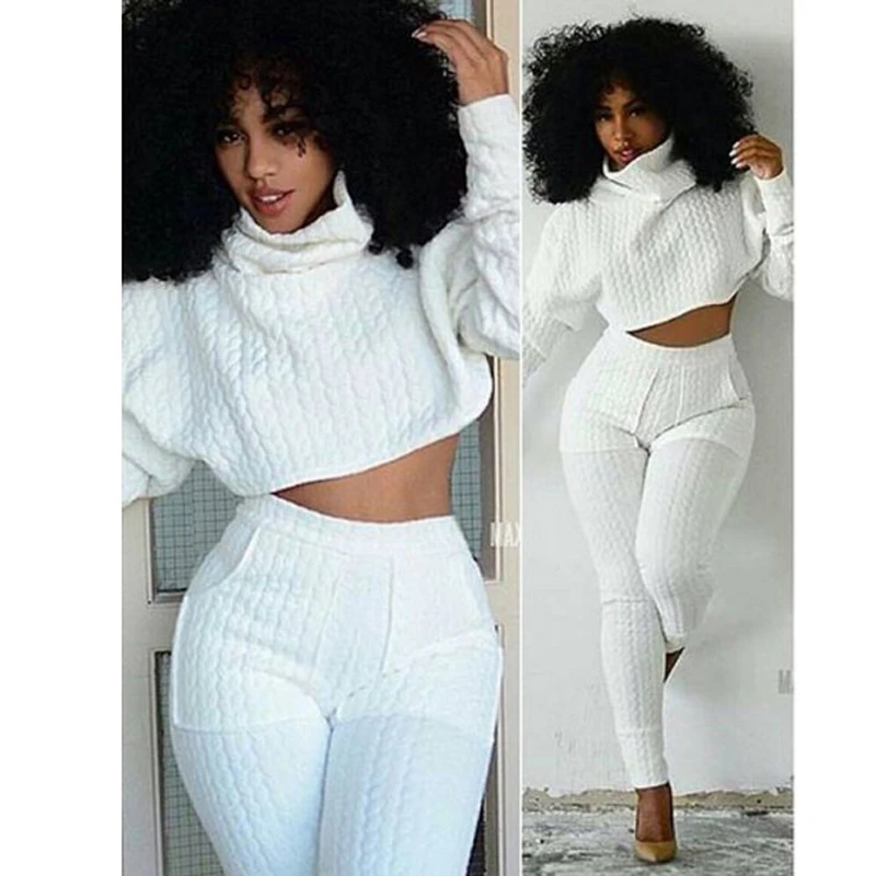 Women Two Pieces Set Knit Fitted Crop Tops Casual Suits 2 piece set for women top two pcs sets Fashion Jogger Set Lounge  S-XXL