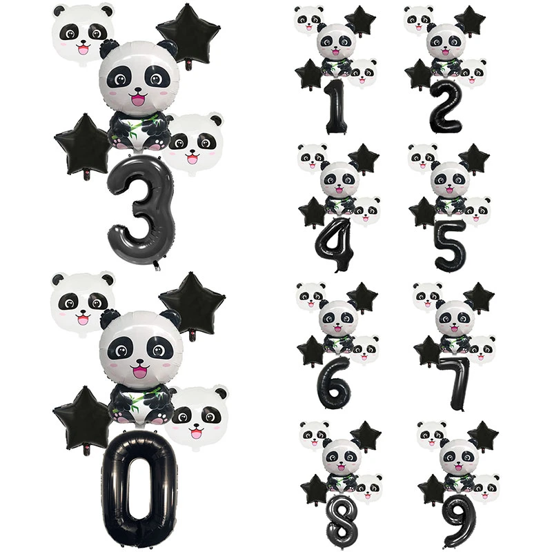 Cartoon Animal Black 32inch Foil Number Balloon Set Star Panda Children Birthday Party Decoration Baby Shower Kids Animal Ballon