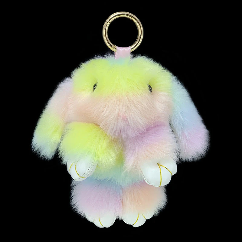 New color plush rabbit doll keychain pendant girl bag car interior alloy hanging ring jewelry children plush small gift