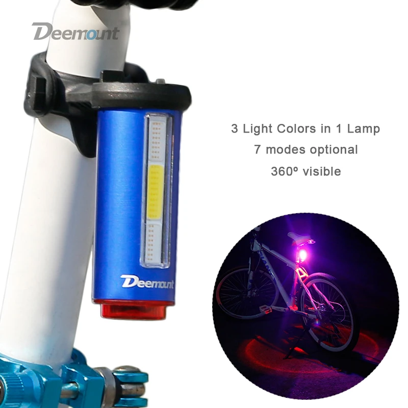 Deemount Hot New Bicycle Tail Light 3 Colors in 1 Lamp LED COB Visual Warning Bike Rear Lantern 100LM 850aAH Rechargeable