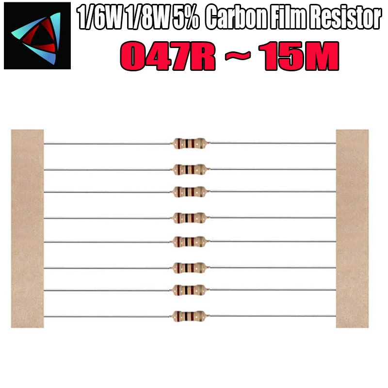 100pcs 1/8W 0.125W 1/8W=1/6W 5% Carbon Film Resistor 0.47R ~ 10M 100R 220R 330R 1K 2.2K 3.3K 4.7K 10K 22K 47K 100K 0.47 10M  ohm