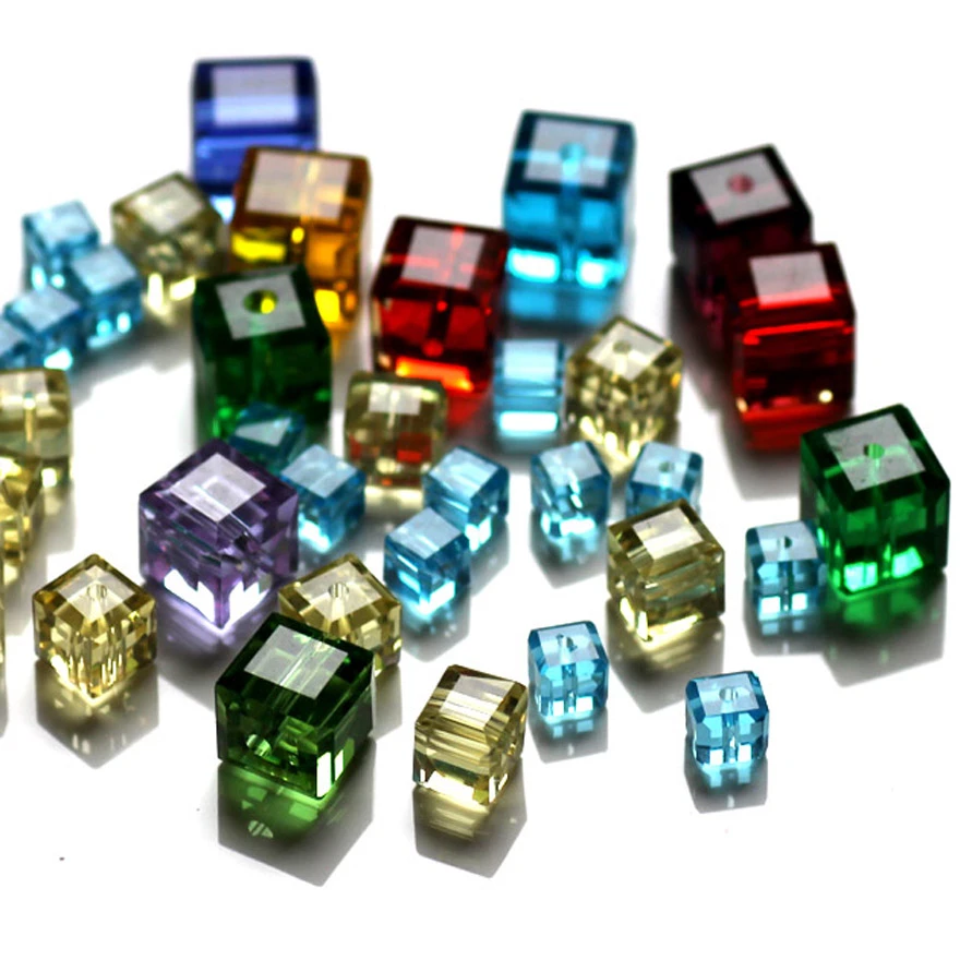100pcs/Bag 4mm 6mm 8mm Crystal Glass Beads Faceted Square Shape Cube Loose Beads for Jewelry Making Multi-color