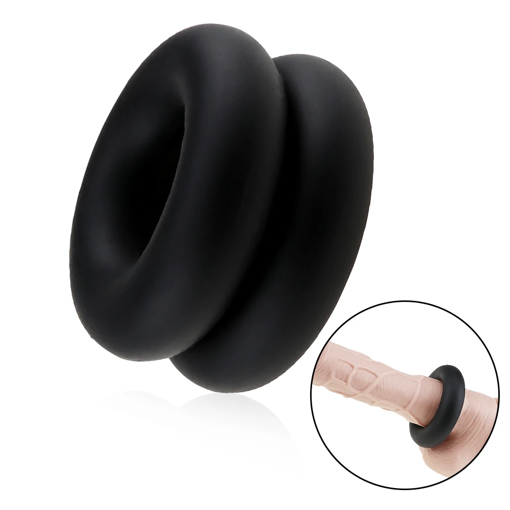 Safe Silicone Black Male Rings Double Cockring Delay Premature Ejaculation Penis Ball Loop Lock Adult Sex Toys Product For Men