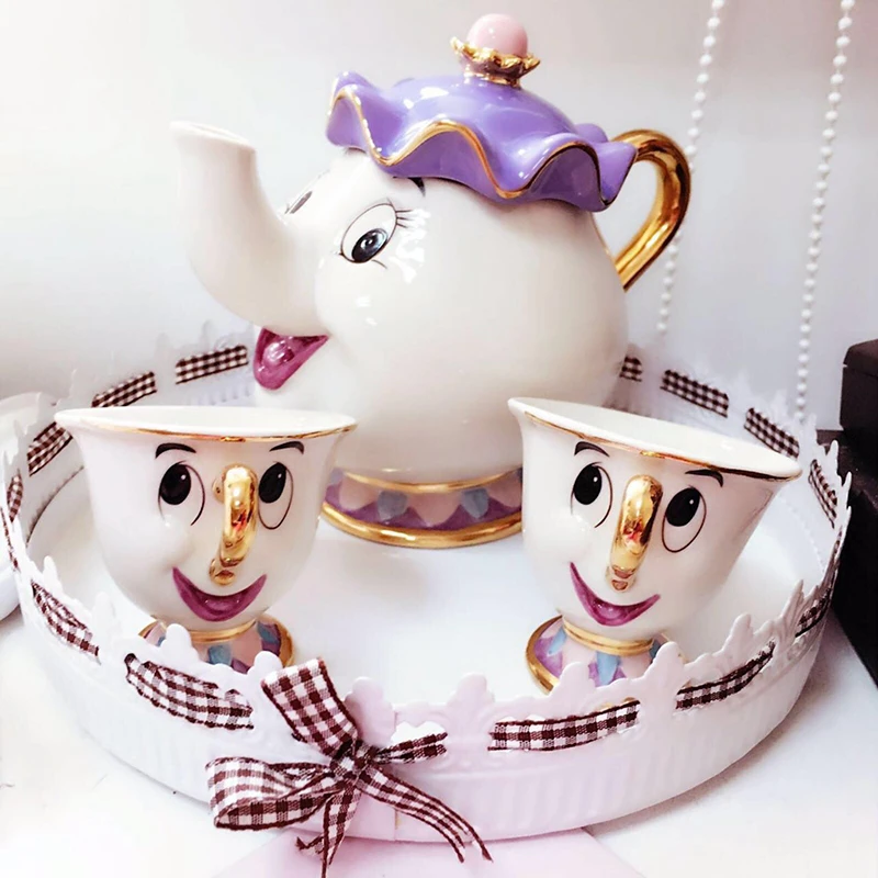 Cute Cartoon Beauty And The Beast Coffee Tea Set Mug Mrs Potts Chip Cup(Not Include Tray)