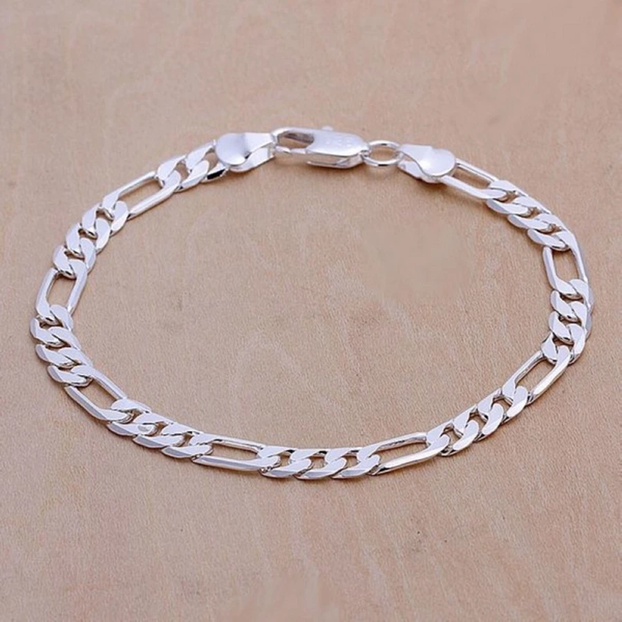 Wedding nice gift Silver color 6MM chain men women Jewelry fashion beautiful Bracelet free shipping stamped , H219