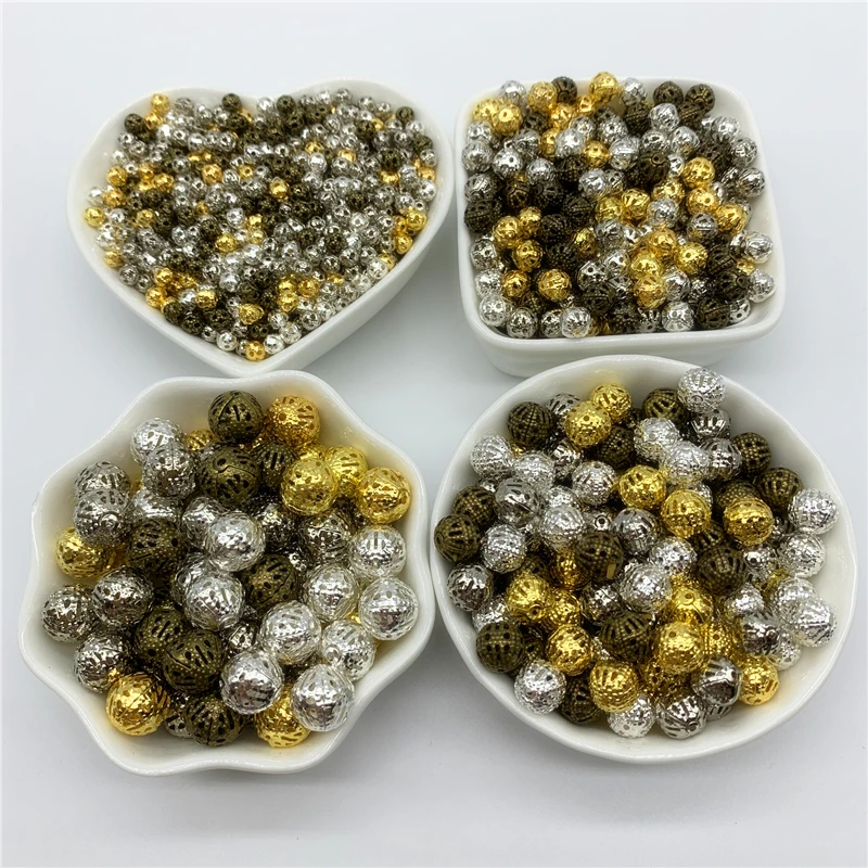 4/6/8/10/12/14/16mm Hollow Metal Spacer Beads Round Loose Beads Jewelry Findings DIY Beads For Jewelry Making Bracelet Necklace