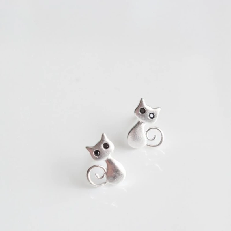 Original Scrub Cat Literary Cute Vivid 925 Sterling Silver Temperament Personality Trendy Female Stud Earrings SEA103