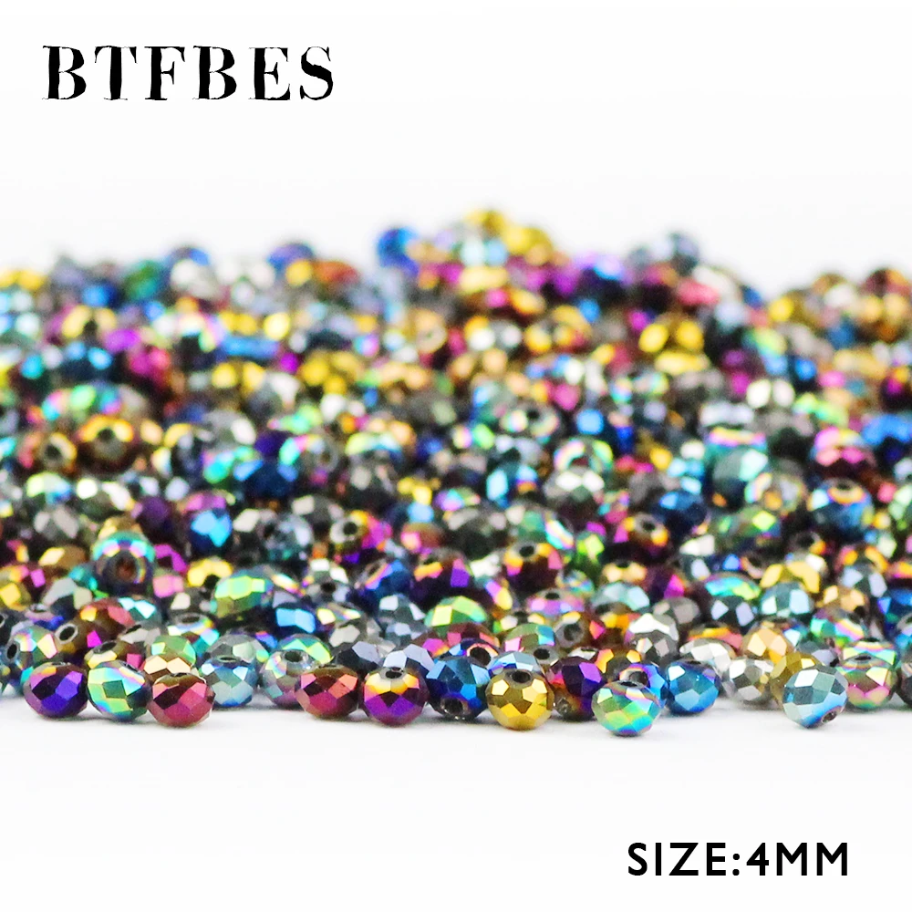 BTFBES Faceted Flat Round Austrian Crystals 4mm 100pcs Loose Beads Plated AB Glass ball for Necklace Jewelry Bracelet Making DIY