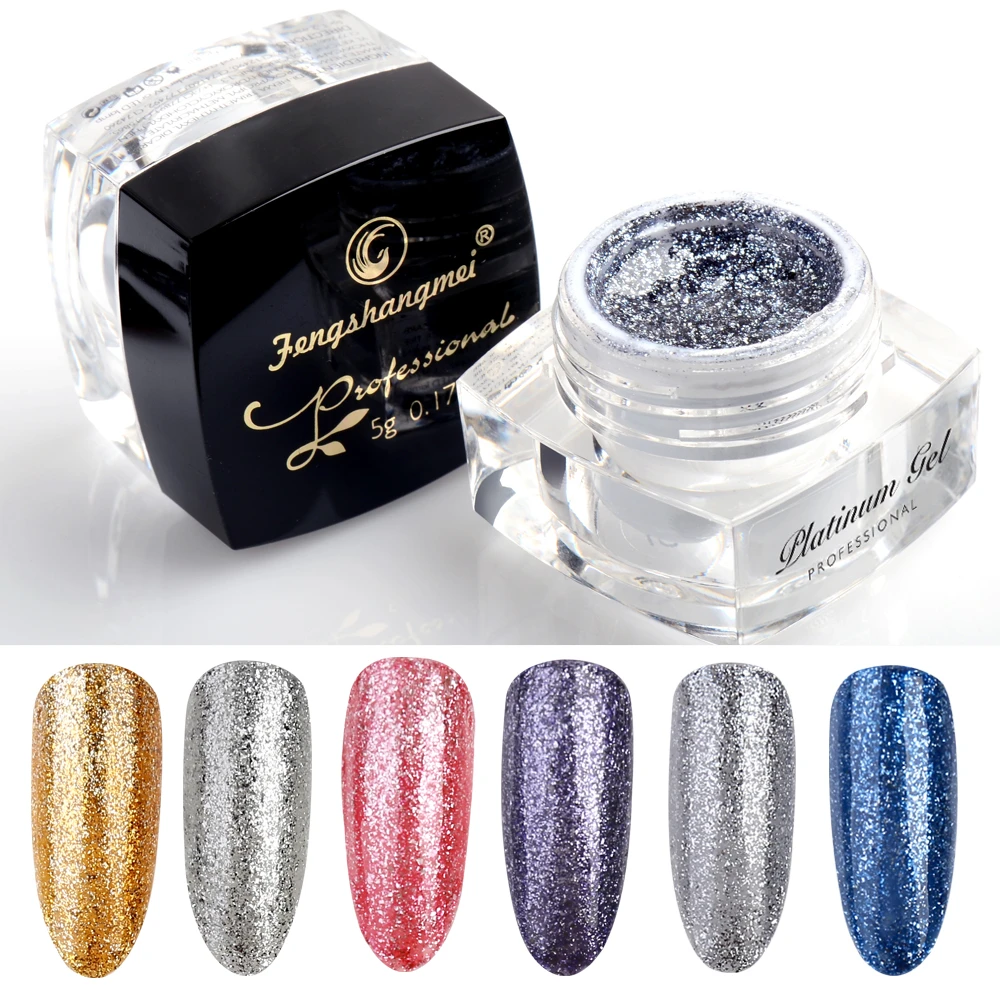 Fengshangmei 5g Metallic Gel Nail Polish Sparkling Long Lasting UV Gel Lak Lacquer Paint Platinum Hybrid Varnishes