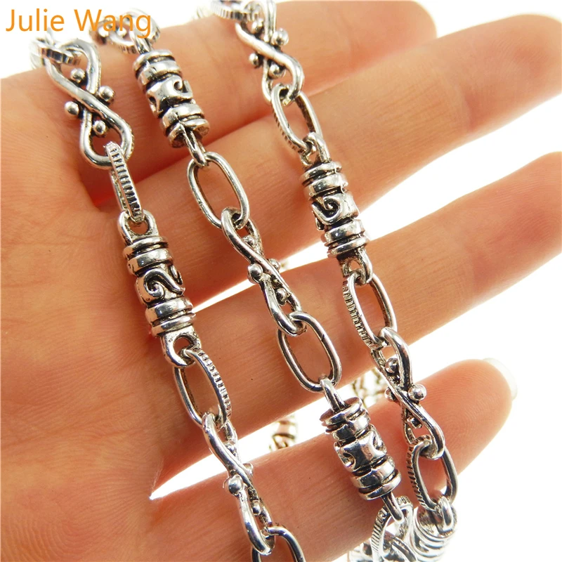 Julie Wang 1 Meter 1Lot Antique Silver Style Tone Zinc Alloy Jewelry Making Necklace Chain 10*5mm Handmade Crafts 30132