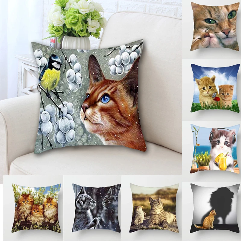 Square Cushion Covers Cute Cats Pattern Decorative Pillowcases For Home Hotel Zippers Pillow Case Throw Pillows Cover 45*45cm