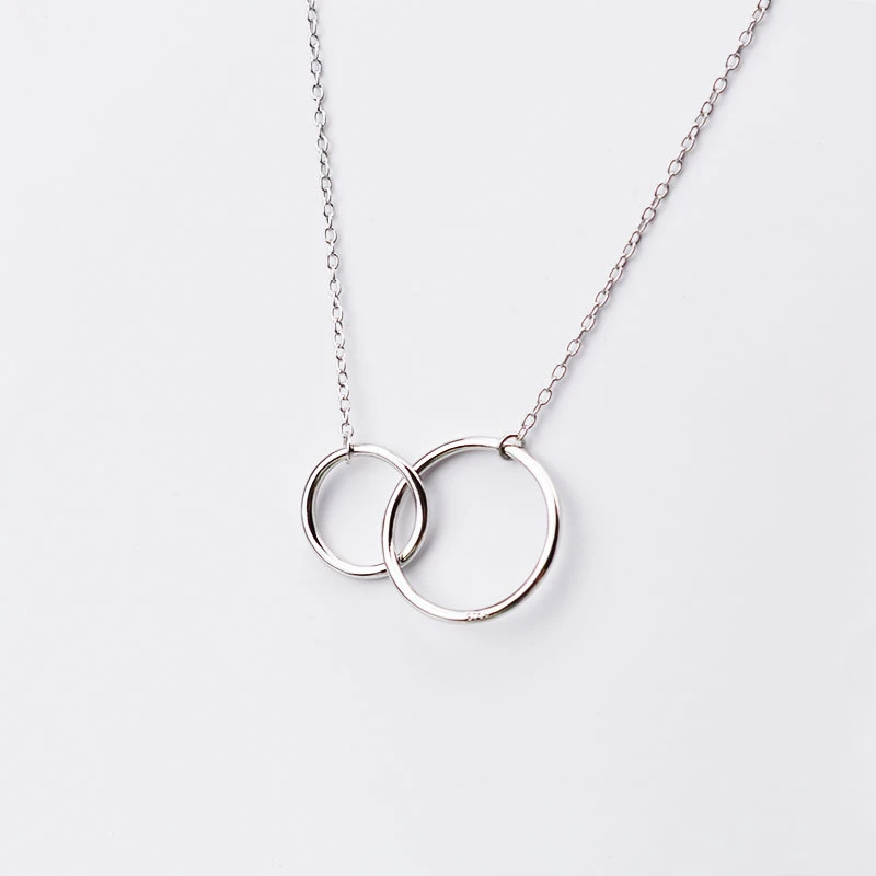 XIYANIKE Double Circle Interlock Clavicle Short Necklace 925 Sterling Silver Necklace For Women collares erkek kolye New VNS8016