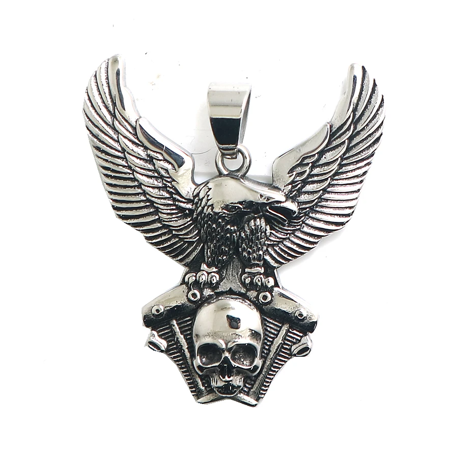 Men 316L Stainless Steel Biker Skull Eagle Engine Pendant