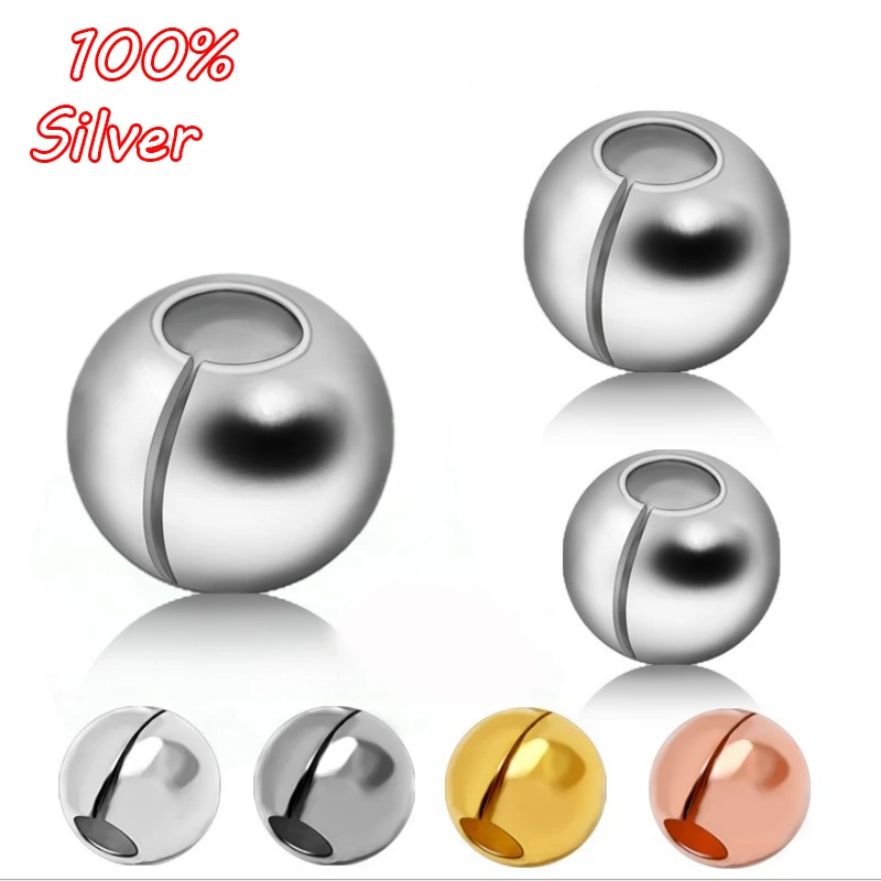 4pcs 925 Sterling Silver Color End Cap Beads Can Open Spacer Bead Charms for Diy Jewelry Making Finding Accessories Wholesale