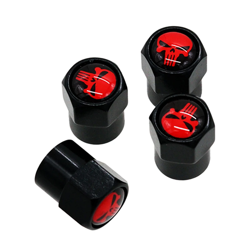 HAUSNN Punisher White/Red Skull Logo Valve Caps Car Wheel Tires Accessories Stems Covers Auto Styling For Ford Toyota Audi VW