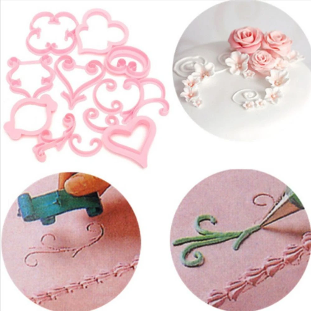 12pcs/set Rose Flower Sugarcraft Cake Mold Lace Heart Cake Cookies Pastry Fondant Cutter Embossed Decor Cake Baking Tools