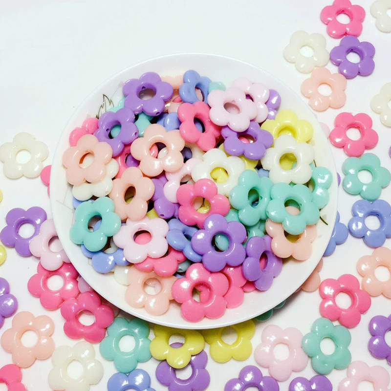New Acrylic Hollow Out Loose Beads Acrylic Holes Flower DIY Accessories Jewelry Beads Candy Solid Color DIY Beads 50pcs