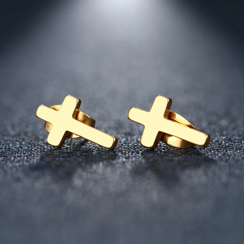 DOTIFI Stainless Steel Stud Earring For Women Man Cross Gold And Silver Color Lover's Engagement Jewelry Drop Shipping