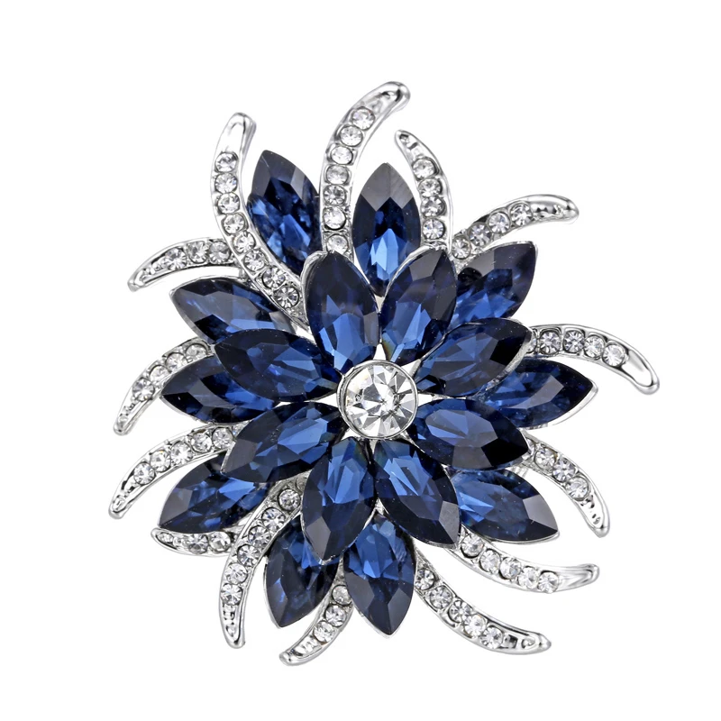 Crystal Flower Brooch Pins Women Deep Blue Flower Broches Plant Elegant Badge Jewelry Fashion Wedding Party Brooch Fashion Gifts