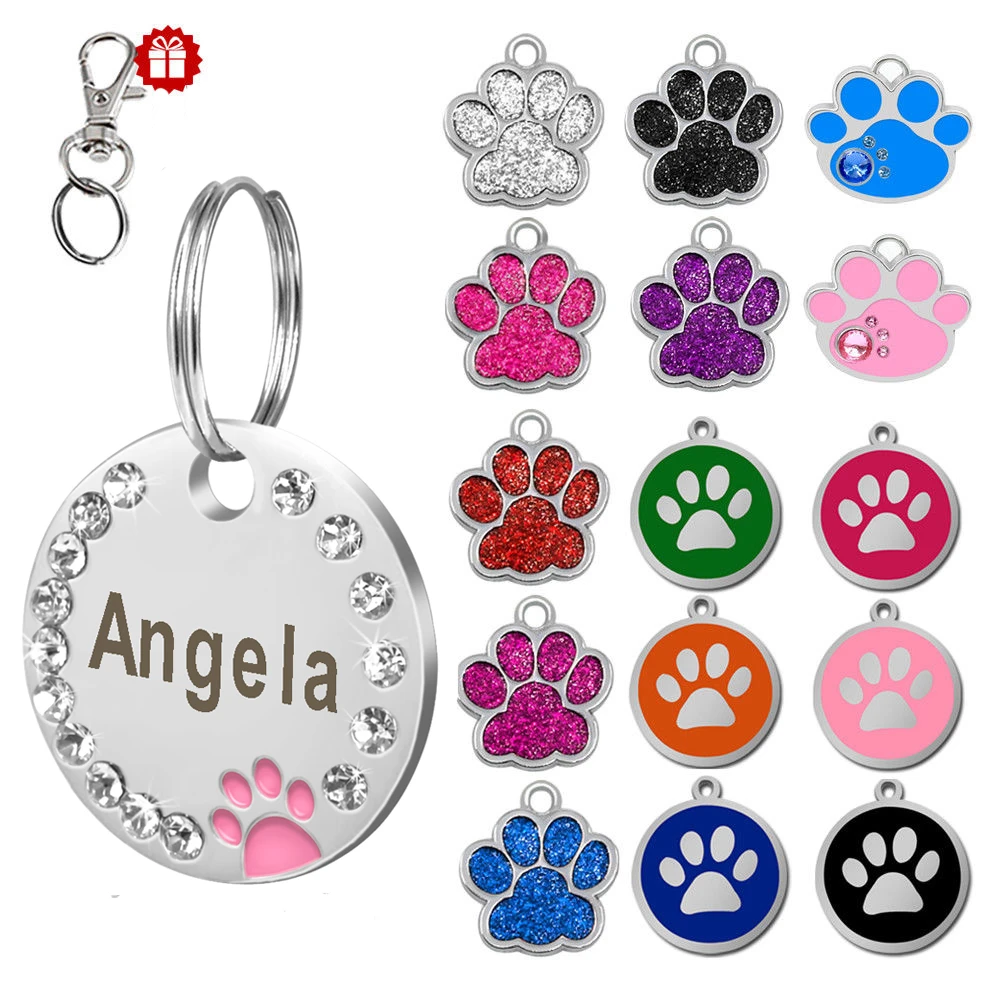 Custom Dog Tag Engraved Pet Dog Collar Accessories Personalized Cat Puppy ID Tag Stainless Steel Paw Name Tags Pendant Anti-lost