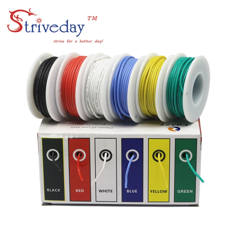 30/28/26/24/22/20/18awg Flexible Silicone Wire Cable wires 6 color Mix package Electrical Wire Copper Line DIY