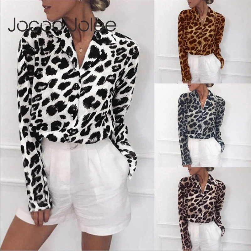 Chiffon Blouse Long Sleeve Sexy Leopard Print Blouse Turn Down Collar Lady Office Shirt Tunic Casual Loose Tops Oversized Blusas