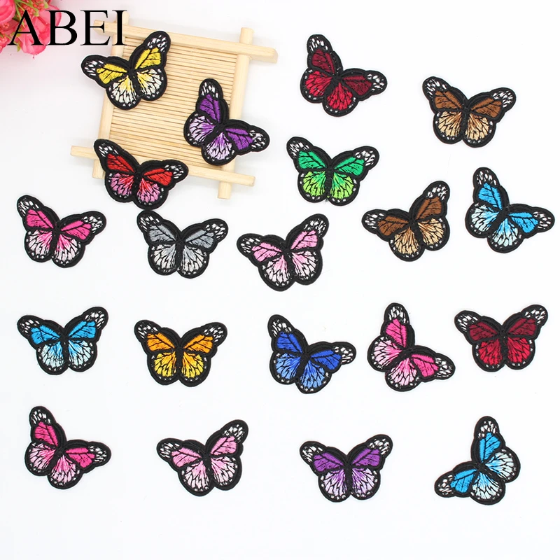 24pcs/lot mix 12 colors Iron On Patches Butterfly Stickers for Clothes DIY Appliques clothes Patches Jeans Bgas Coats Badge