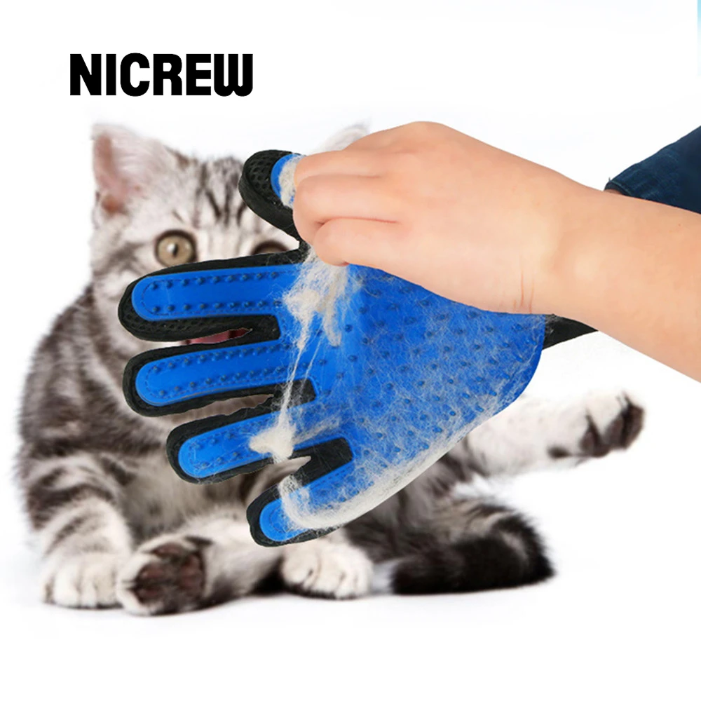 NICREW Cat Grooming Glove for Cats Wool Glove Pet Hair Deshedding Brush Comb Glove For Pet Dog Cleaning Massage Glove For Animal