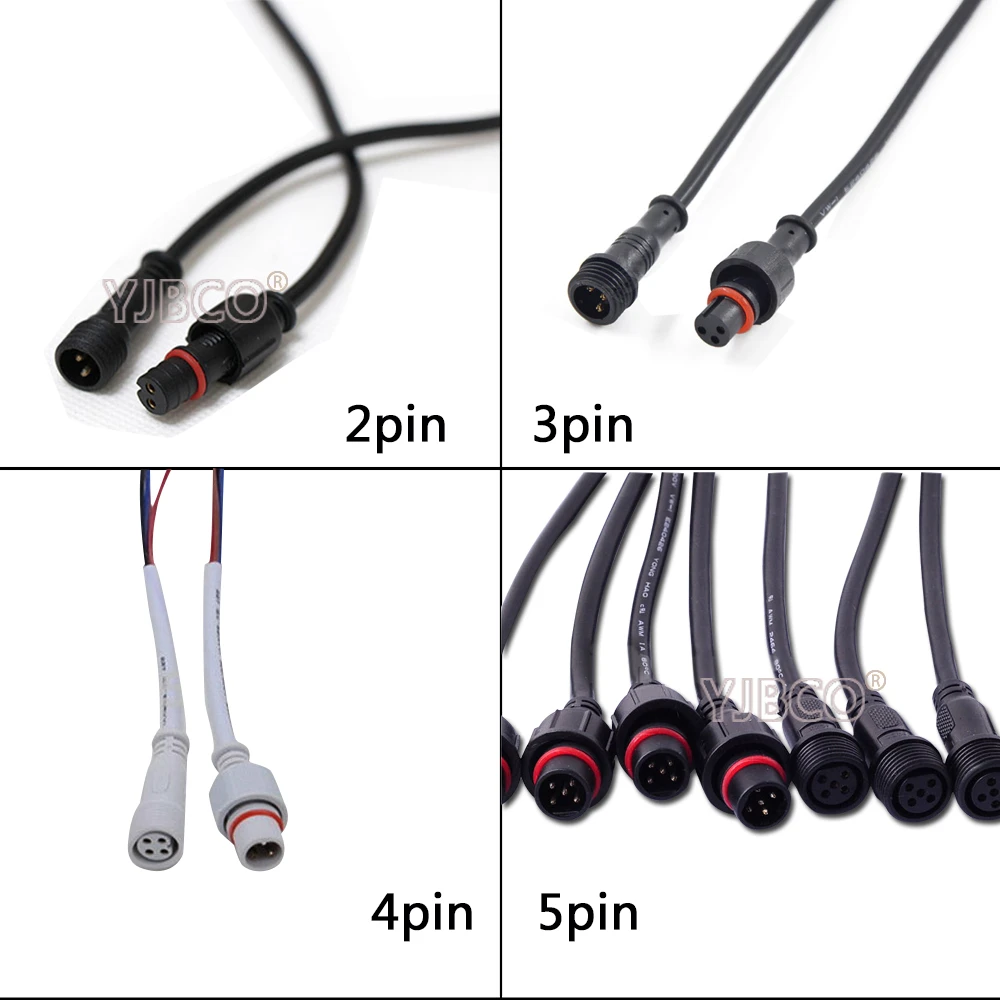 5/10/20/50 pairs 2pin/3pin/4pin/5pin Cnnector Male to Female Connector Waterproof Cable for LED Strips Light flood light