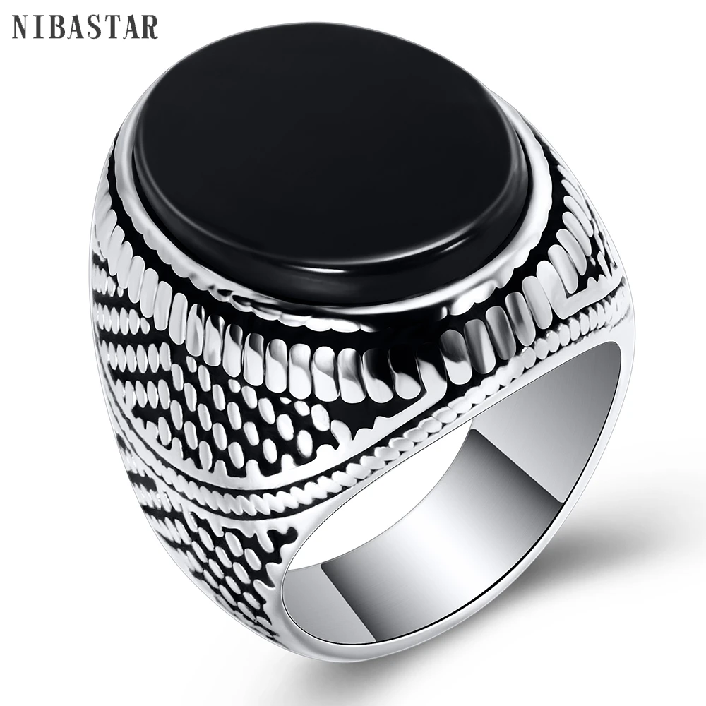 Fashion Super Hero Ring Men's Ring With Black Stone Ring 316L Stainless Steel Jewelry Vintage Silver Plated Ring