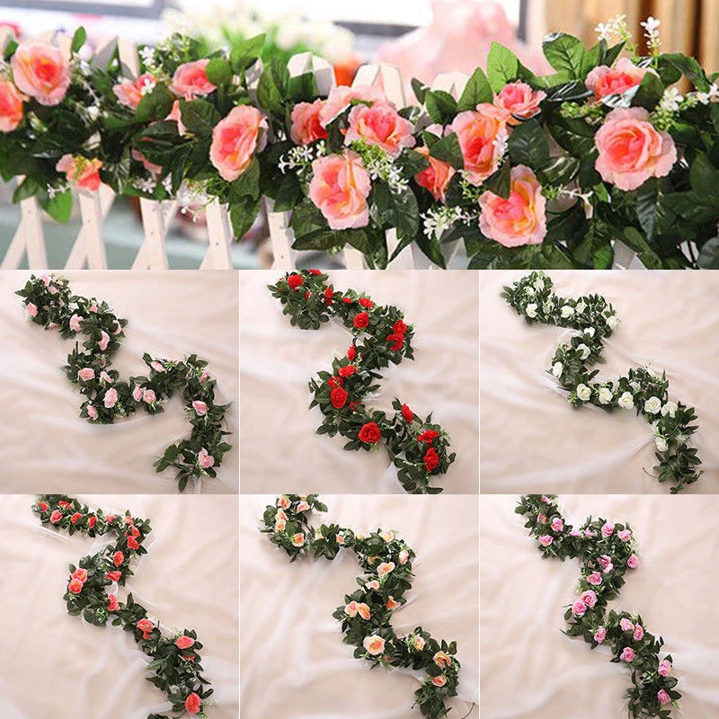 2.5m/8.2ft Artificial Flower Silk Flowers Rose Leaf Garland Vine Ivy Wedding  Garden Halloween Christmas  Deoration