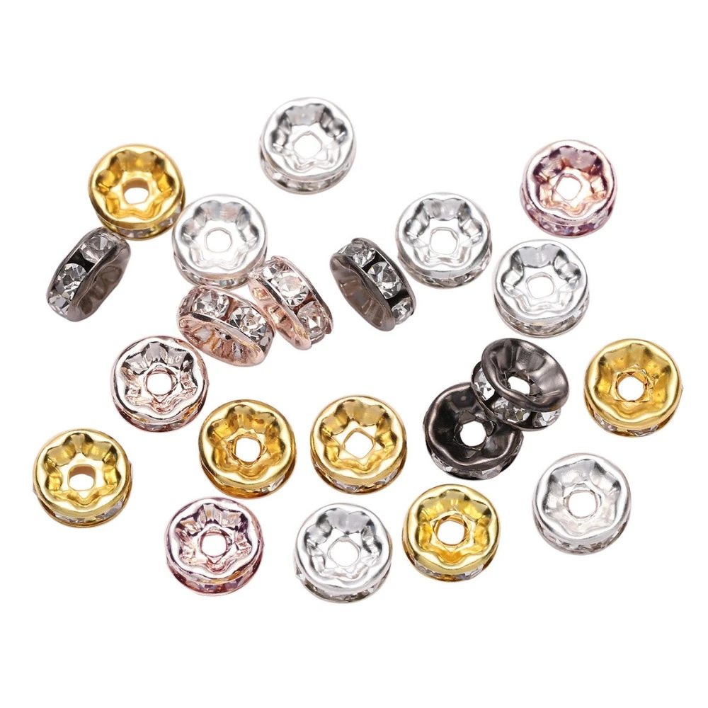 50pcs/lot 4 6 8 10mm Gold  Rhinestone Rondelles Crystal Bead Loose Spacer Beads for DIY Jewelry Making Accessories Supplie