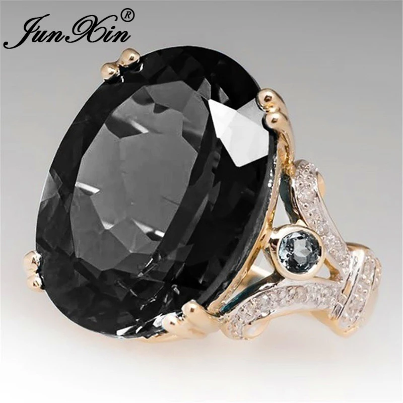 Luxury Female Big Black Stone Ring Fashion Silver Color Zircon Wedding Rings For Women Bridal Love Engagement Ring