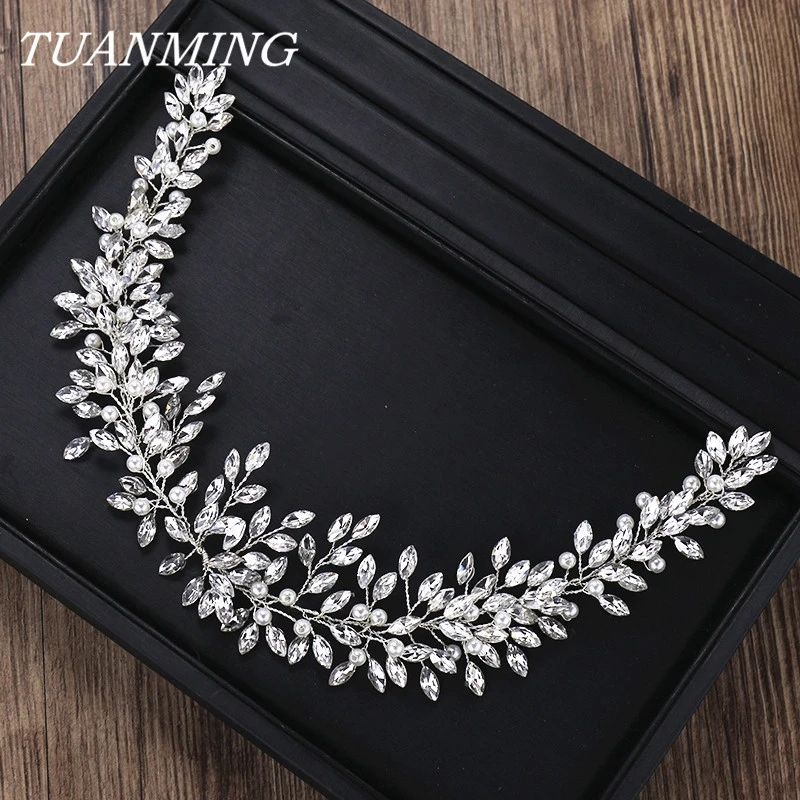 Rhinestone Crystal Headband Bride Hair Accessories Women Crystal Pearl Headband Wedding Bride Hairband Head Jewelry