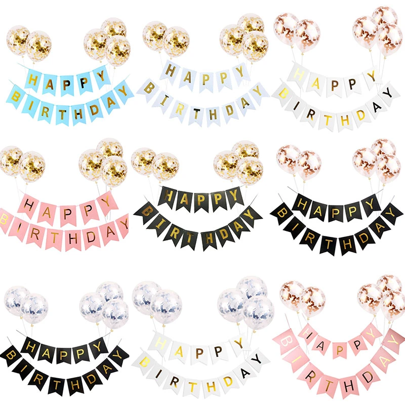 1set Happy Birthday Letter Banner Rose Gold Confetti Balloons Baby Shower Birthday Party Decorations Boy Girl Kids Party Favors