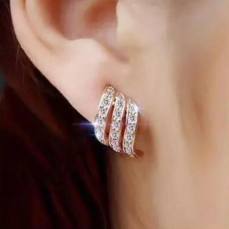 Fashion Gold Color Korean Style Simple Crystal Drop Earrings For Women Wedding Jewerly Bridal Engagement Earrings Female Gifts