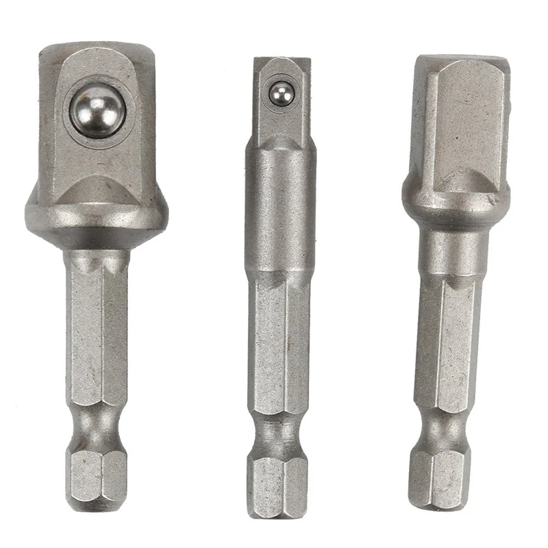 3pcs/Set Chrome Vanadium Steel Socket Adapter Hex Shank To 1/4