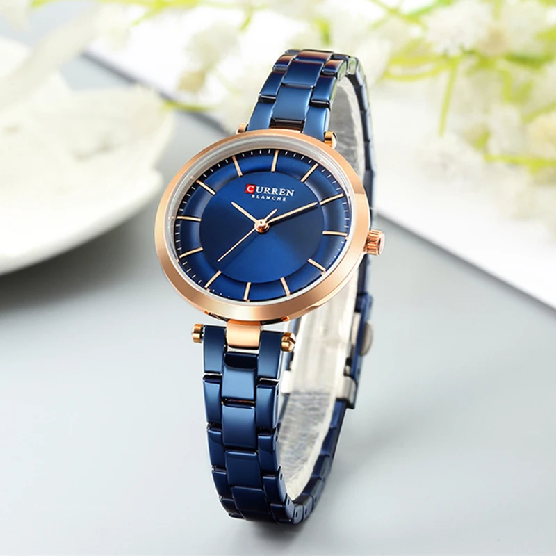 CURREN Women Watches Luxury Metal Bracelet Wristwatch Classy Fashion Quartz Clock Blue Female Stainless Steel Dress Watch